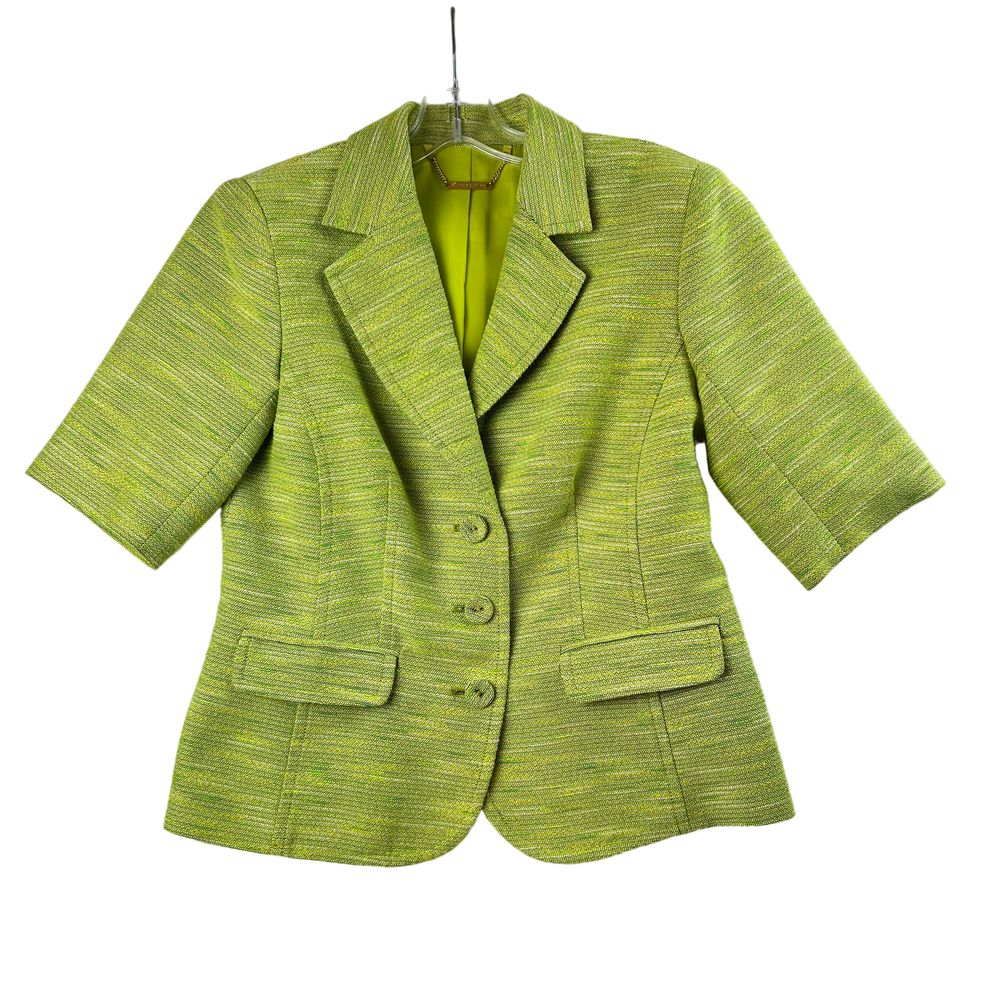 Trina Turk Euc Tweed Look Briella Cropped Elbow Sleeve Lime Jacket Size 8
